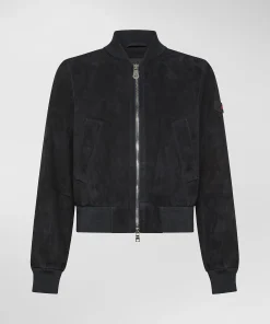 Bomber corto in pelle scamosciata