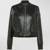 Bomber in nappa tinta con dettagli in maglia