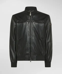 Giacca in pelle con taschini al petto
