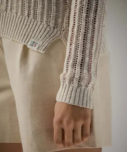 Maglia in tricot misto lino e seta, mouliné