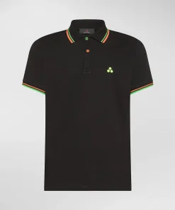 Polo in piqué di cotone stretch con dettagli fluo