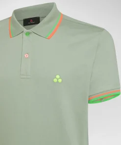 Polo in piqué di cotone stretch con dettagli fluo