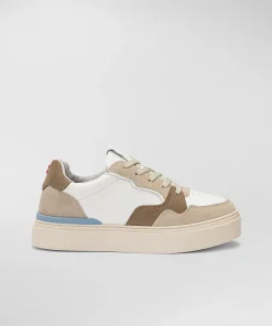 Sneakers In Pelle Con Dettagli In Suede