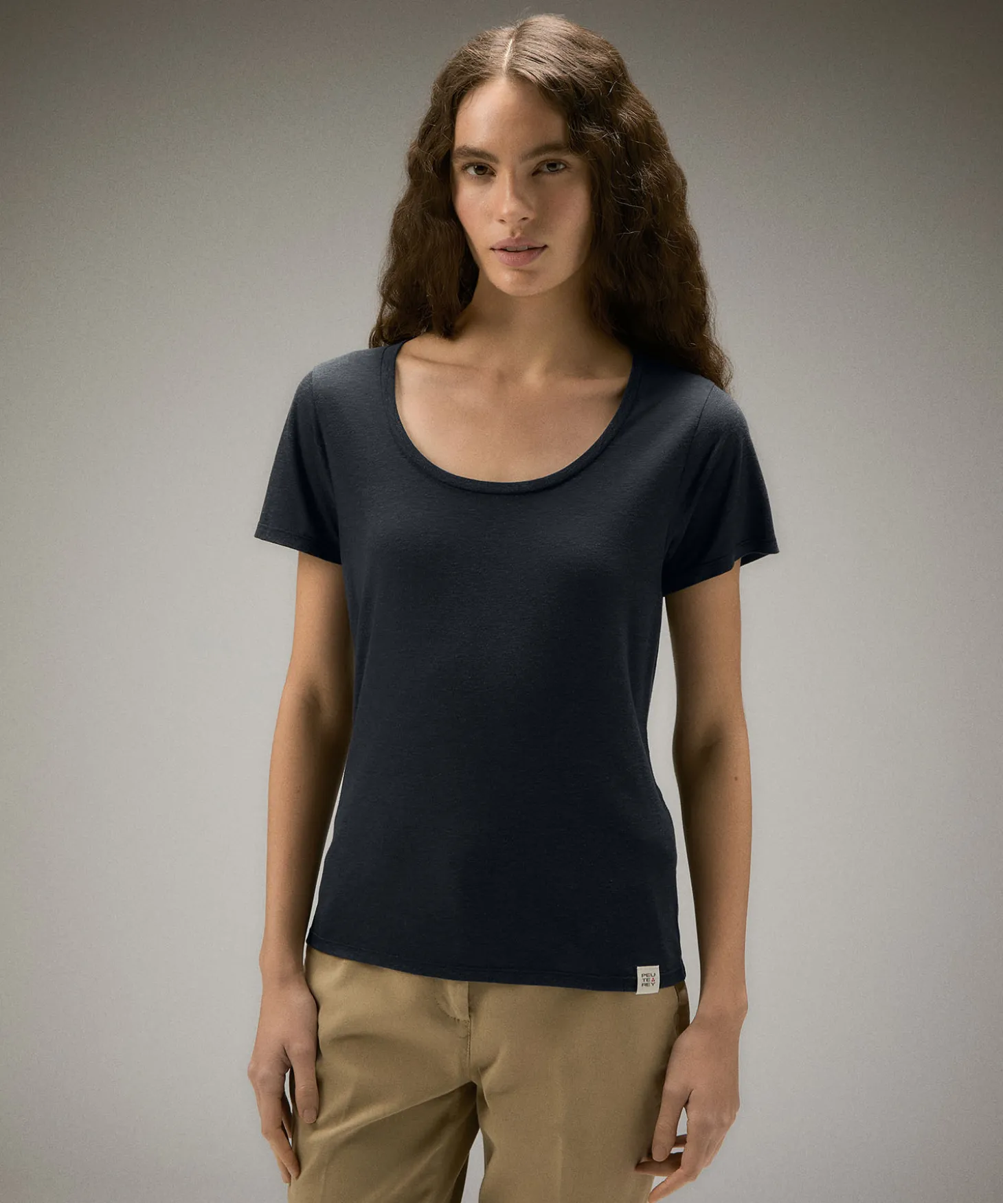T-shirt scollo ampio lyocel e lino